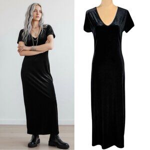 Vintage 90s Express Tricot Goth Black Velvet Maxi Dress Sz S Whimsigoth Witchy